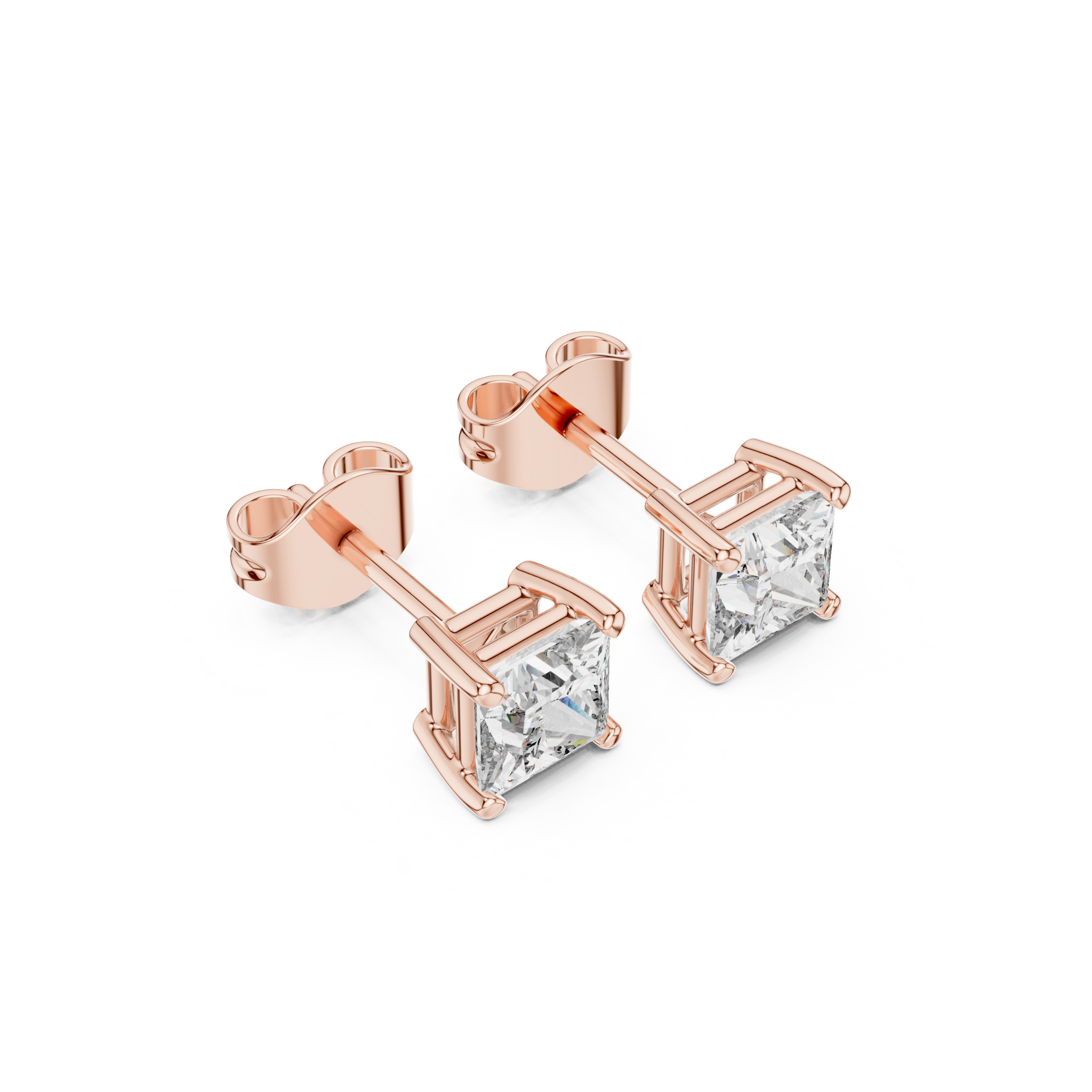 Classic Princess-Cut Diamond Solitaire Stud Earrings