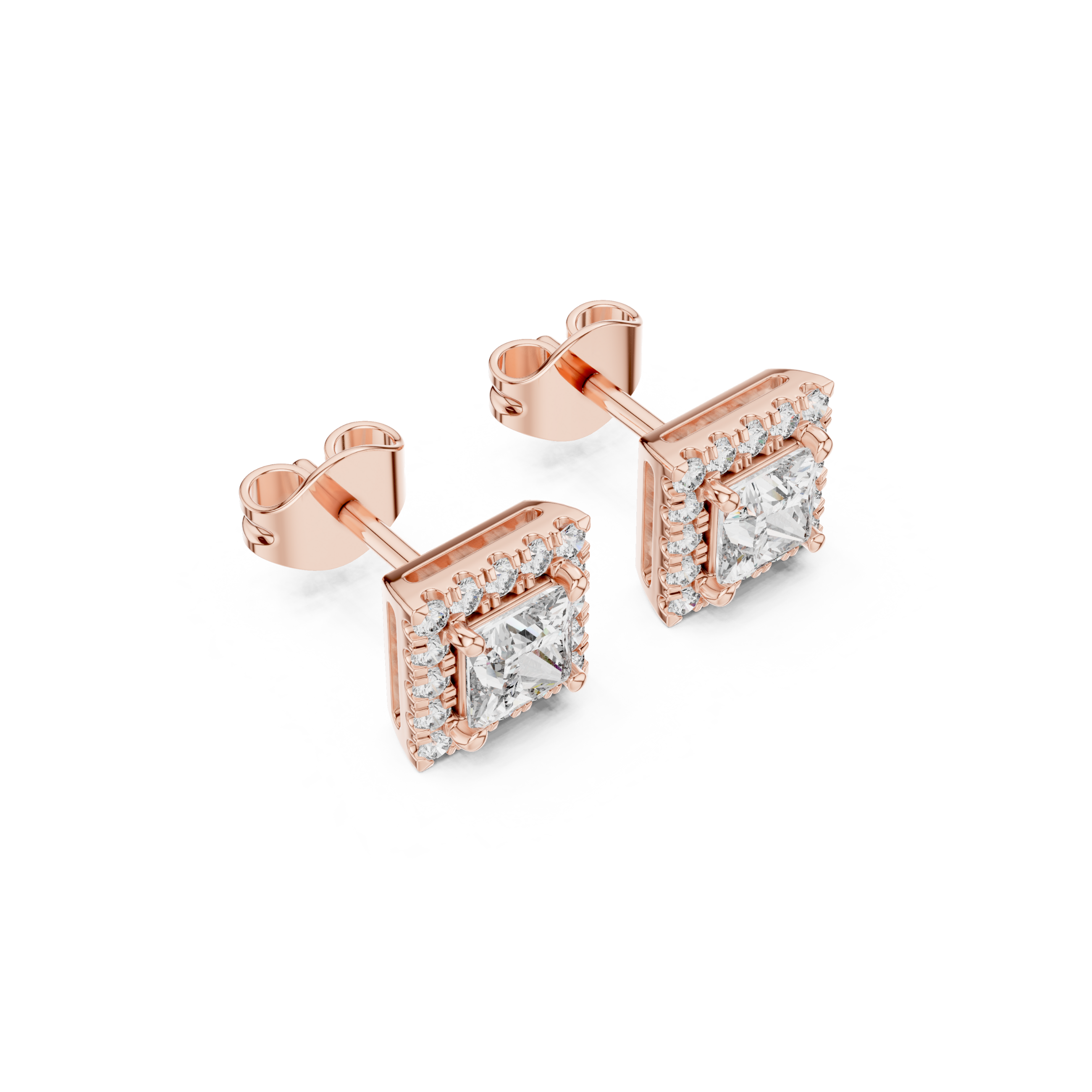 Princess-Cut Diamond Halo Stud Earrings
