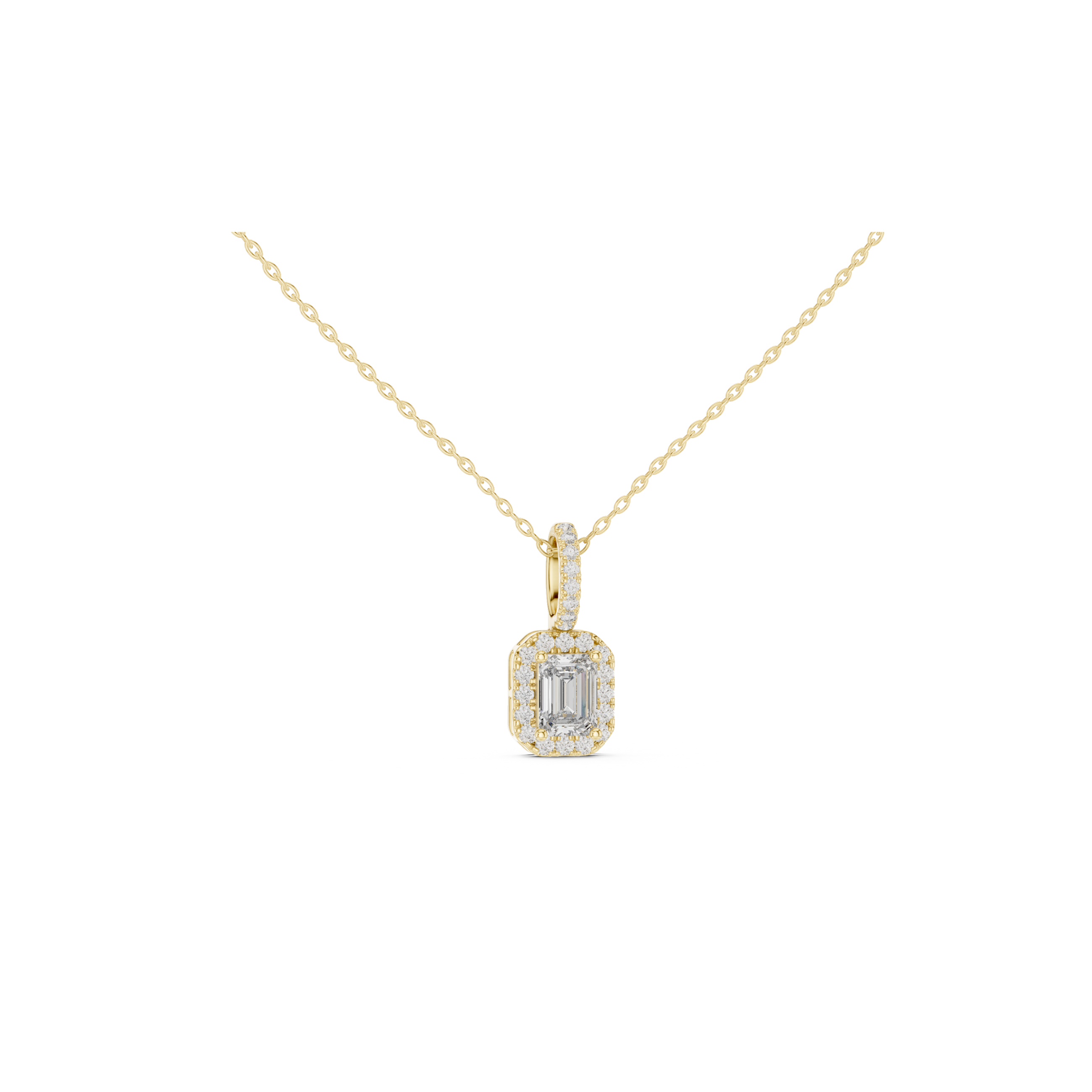 Emerald Cut Diamond Halo Pendant
