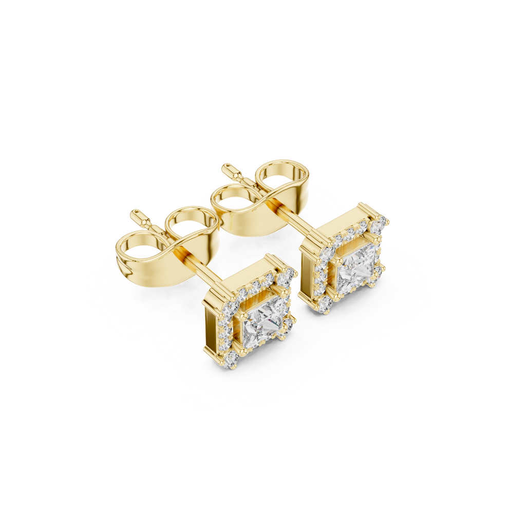 Double Halo Princess Diamond Stud Earrings