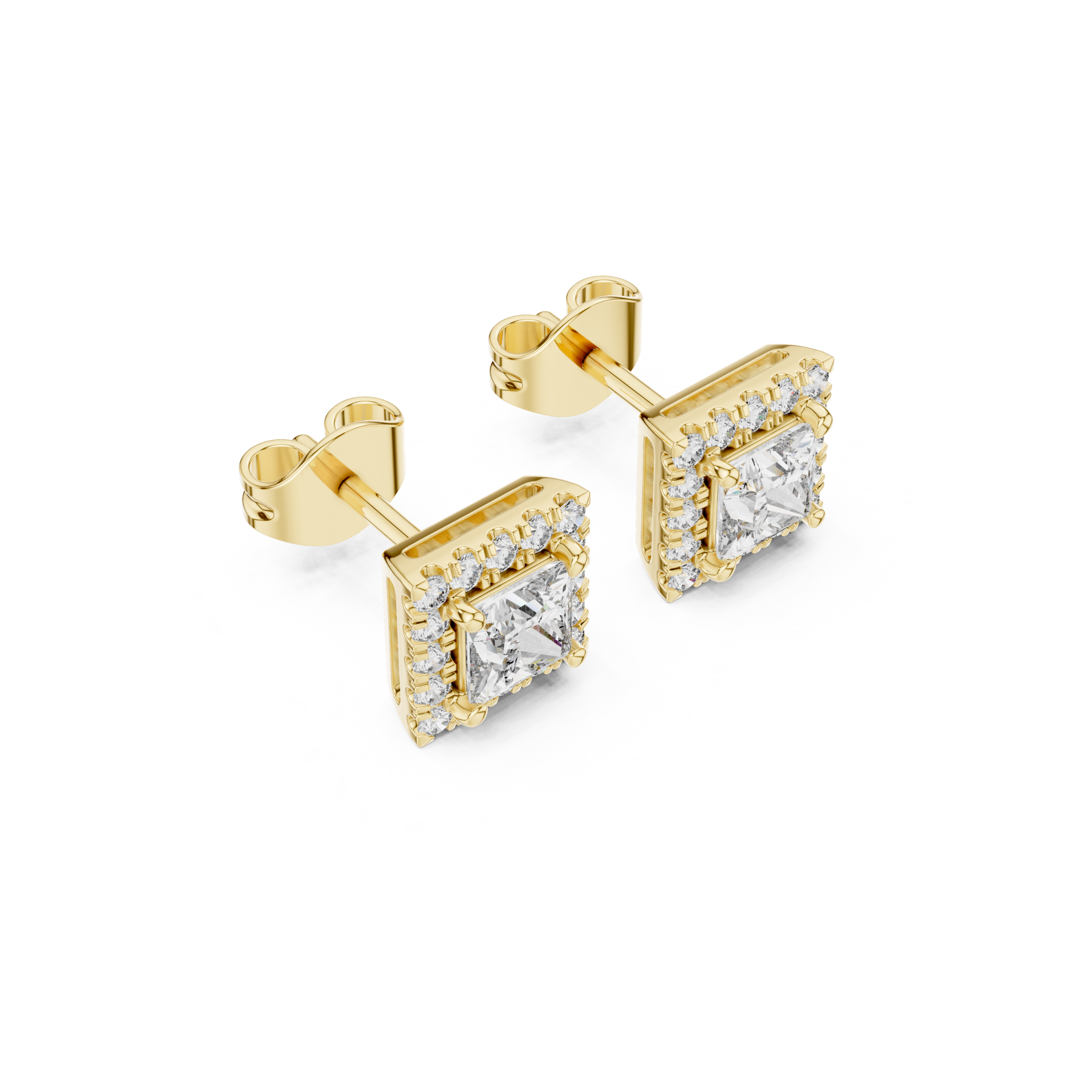 Princess-Cut Diamond Halo Stud Earrings