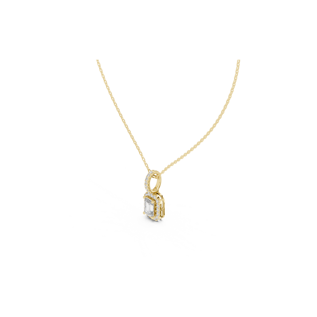 Emerald Cut Diamond Halo Pendant