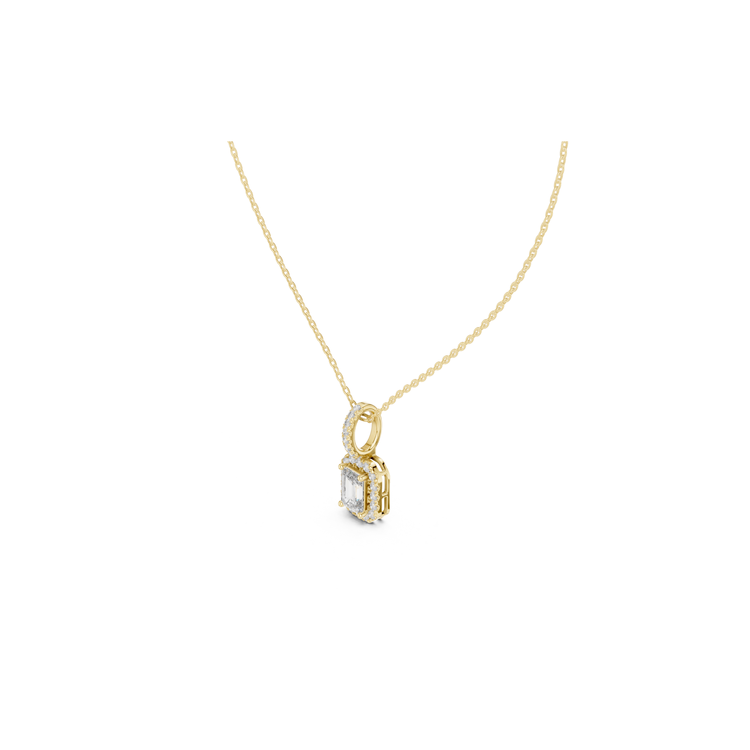 Emerald Cut Diamond Halo Pendant