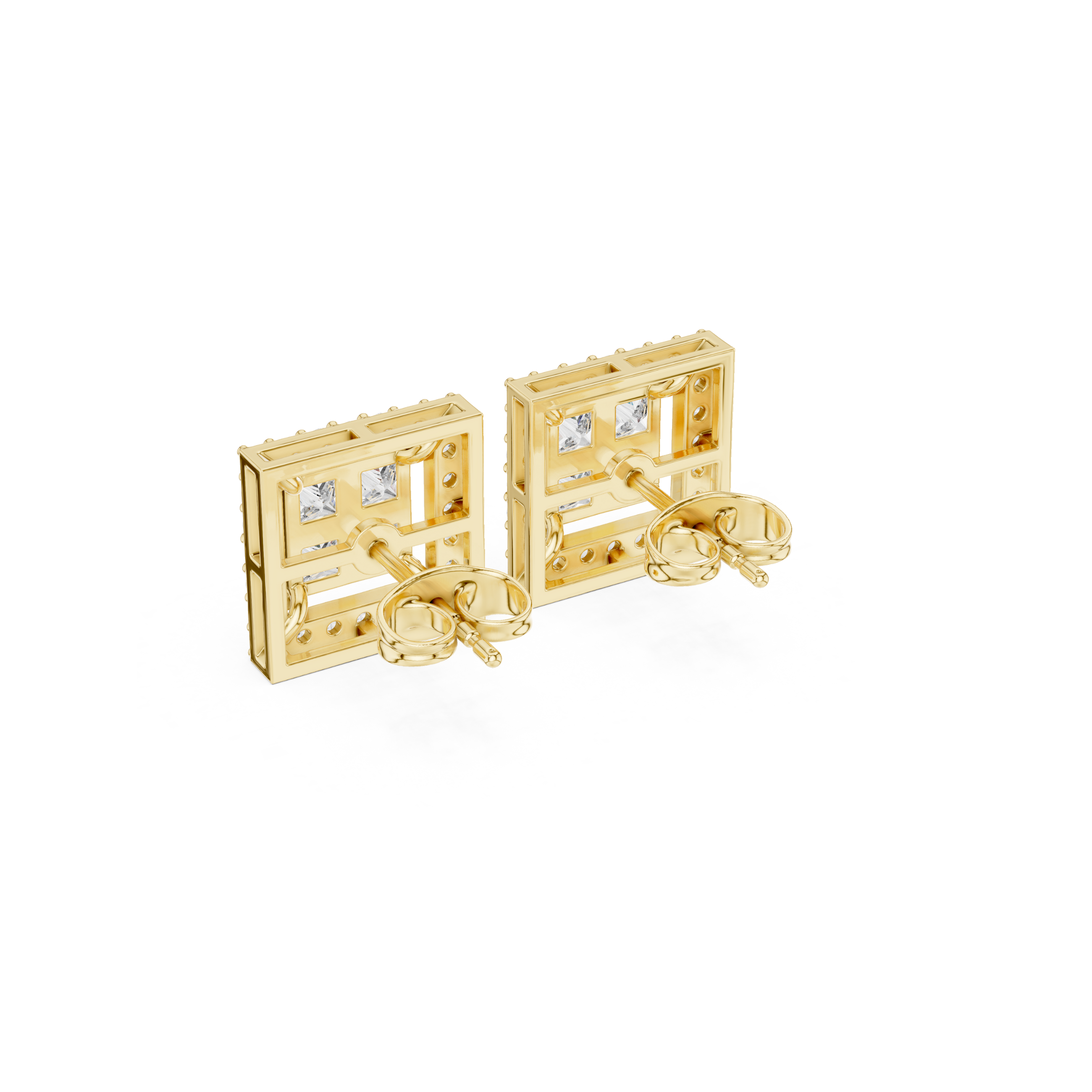 Square Princess-Cut Diamond Halo Stud Earrings