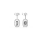 Emerald-Cut Diamond Halo Drop Earrings