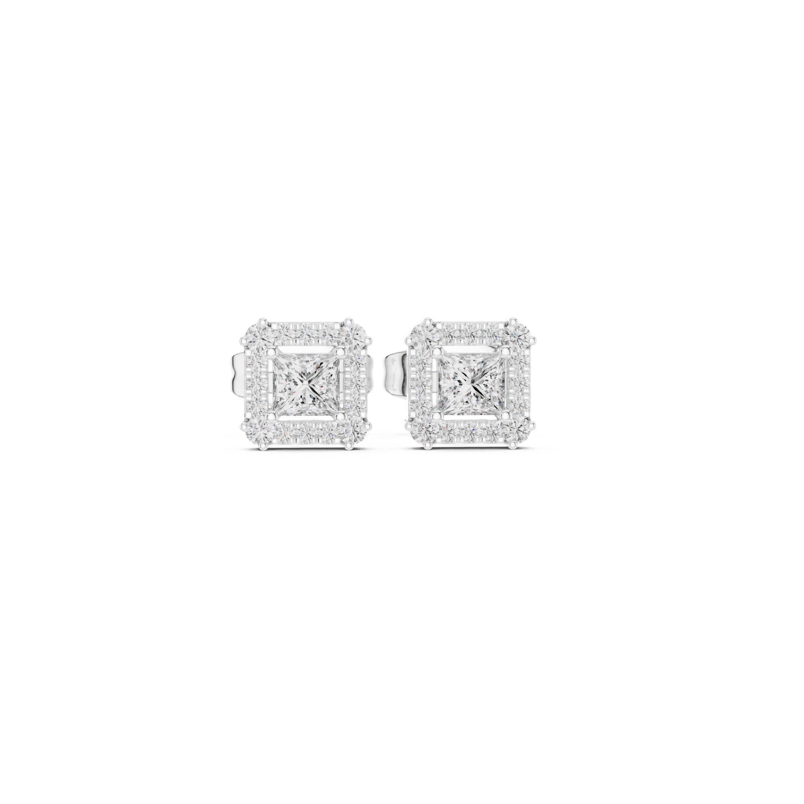 Double Halo Princess Diamond Stud Earrings
