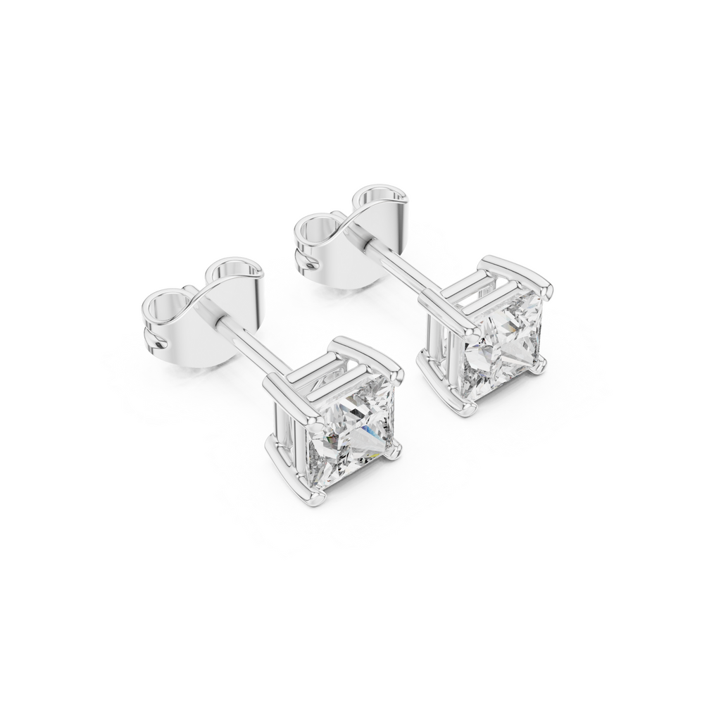 Classic Princess-Cut Diamond Solitaire Stud Earrings