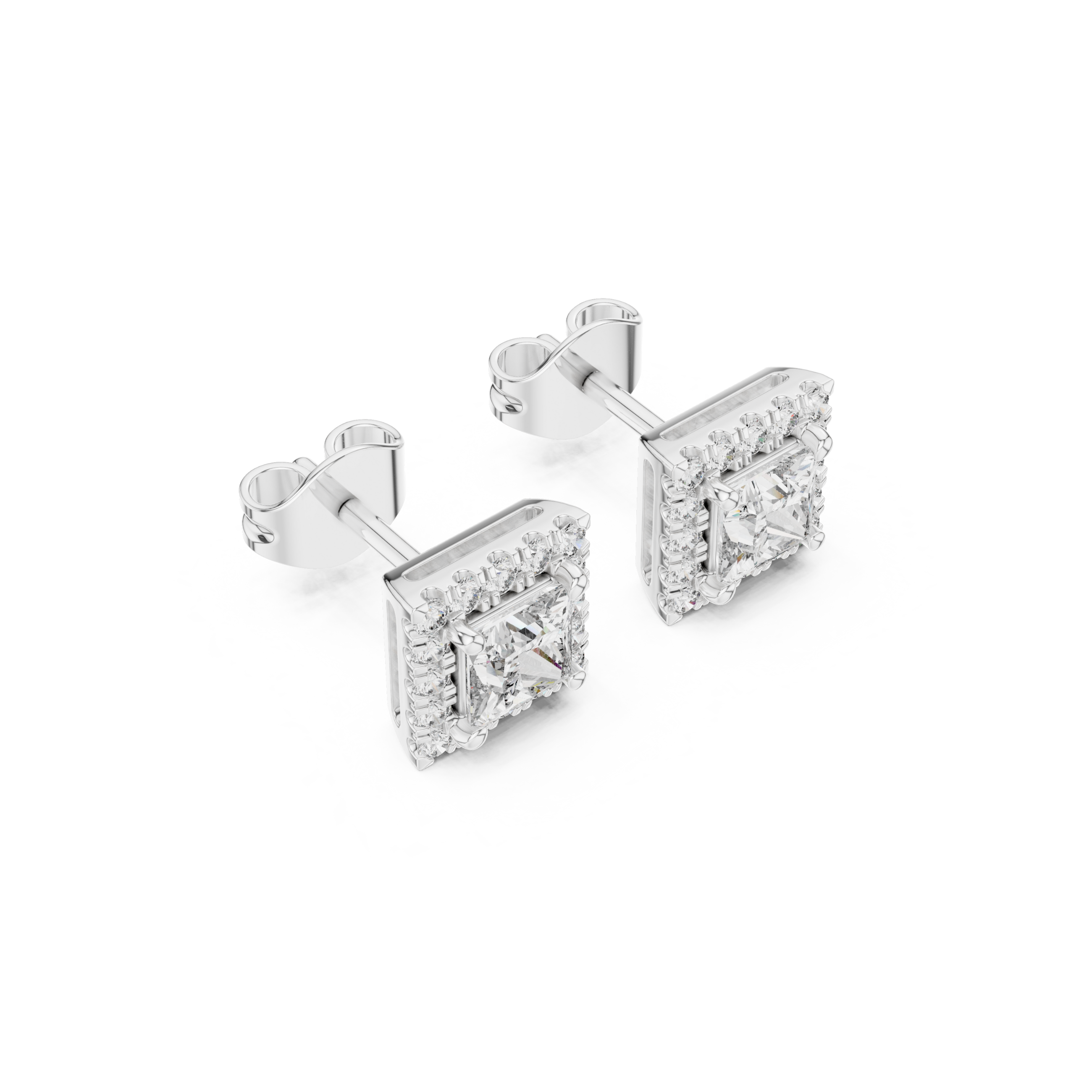 Princess-Cut Diamond Halo Stud Earrings