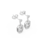 Emerald-Cut Diamond Halo Drop Earrings