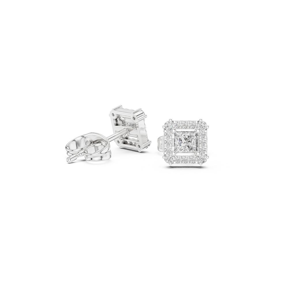 Double Halo Princess Diamond Stud Earrings