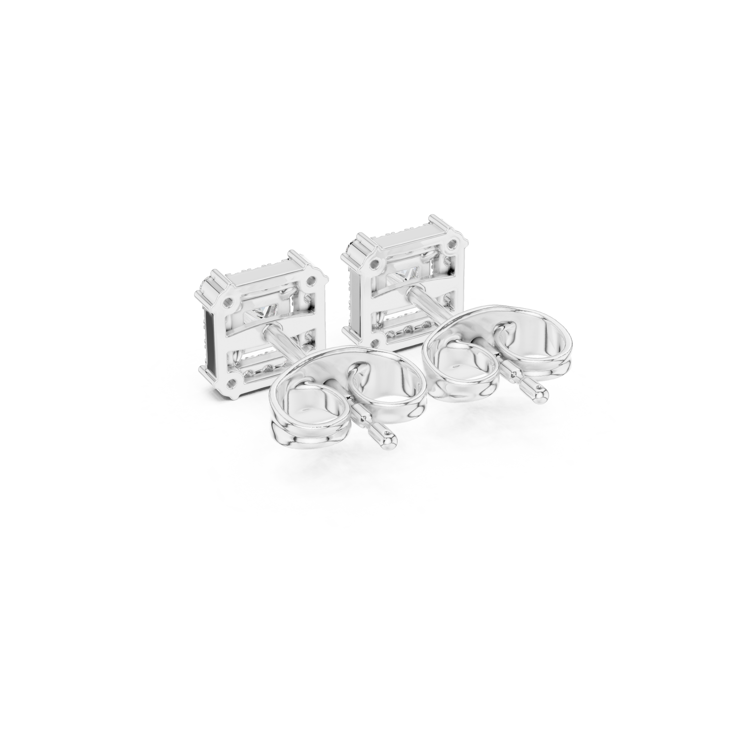 Double Halo Princess Diamond Stud Earrings