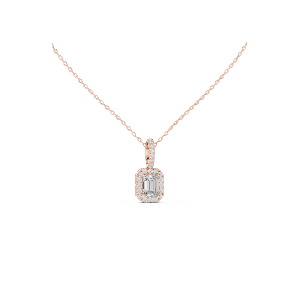 Emerald Cut Diamond Halo Pendant