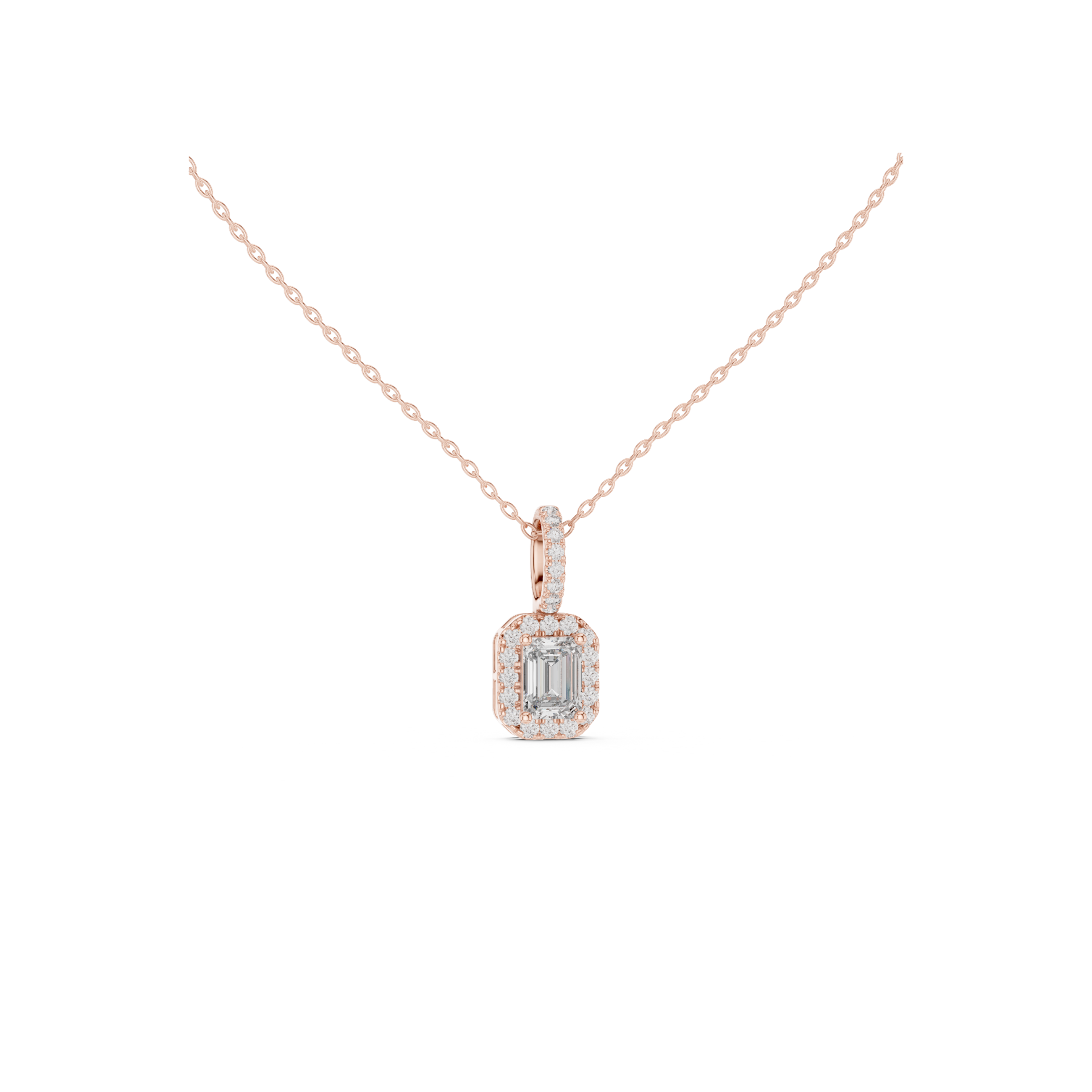 Emerald Cut Diamond Halo Pendant