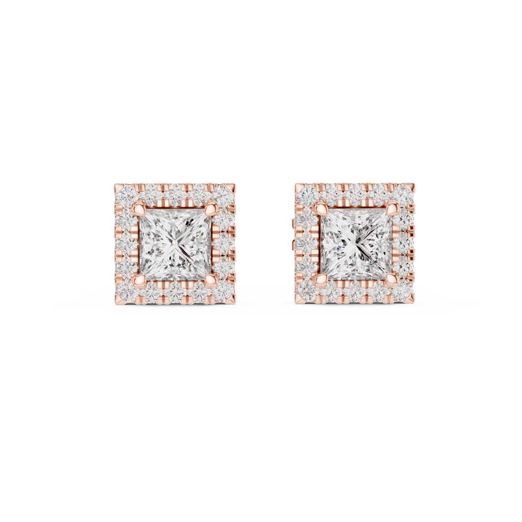 Princess-Cut Diamond Halo Stud Earrings