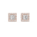 Princess-Cut Diamond Halo Stud Earrings