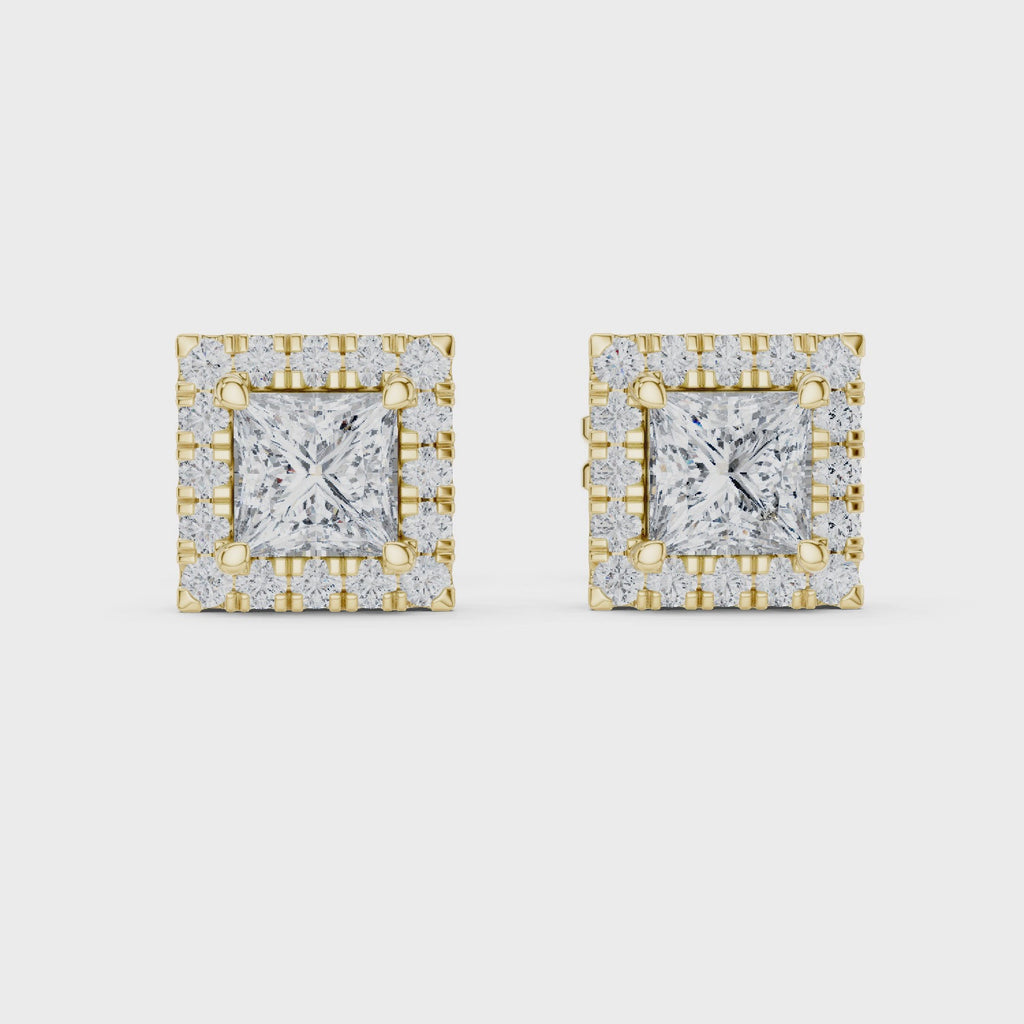 Princess-Cut Diamond Halo Stud Earrings