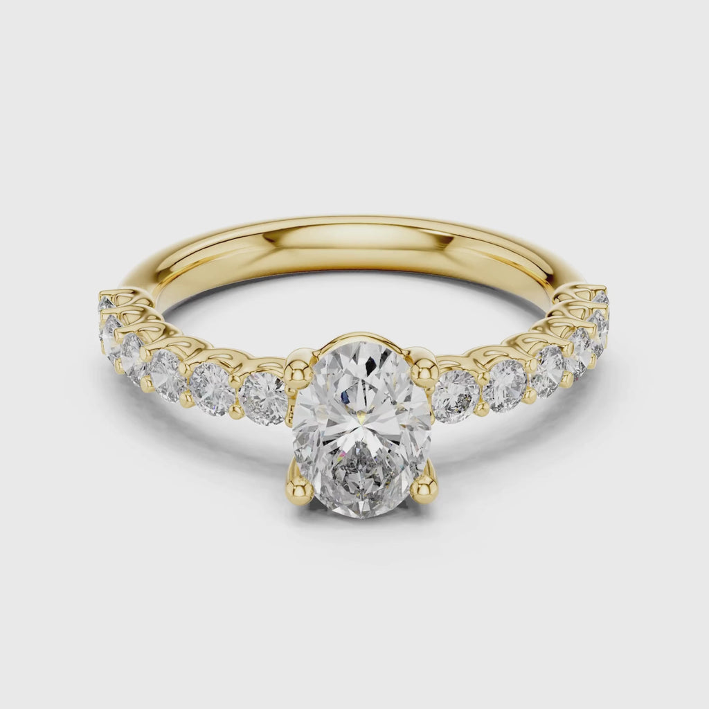 Pave Band Lab Grown Diamond Solitaire Ring