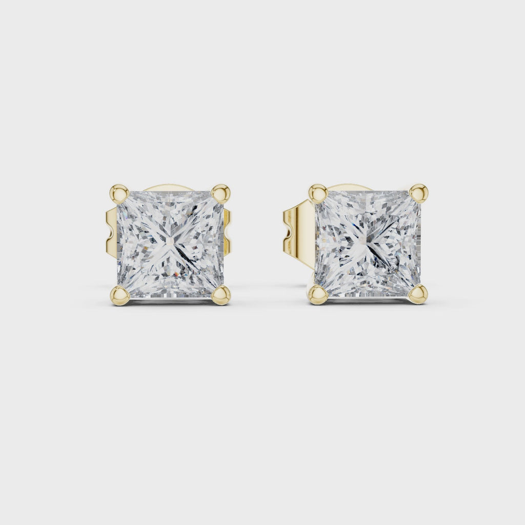 Classic Princess-Cut Diamond Solitaire Stud Earrings