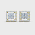 Square Princess-Cut Diamond Halo Stud Earrings
