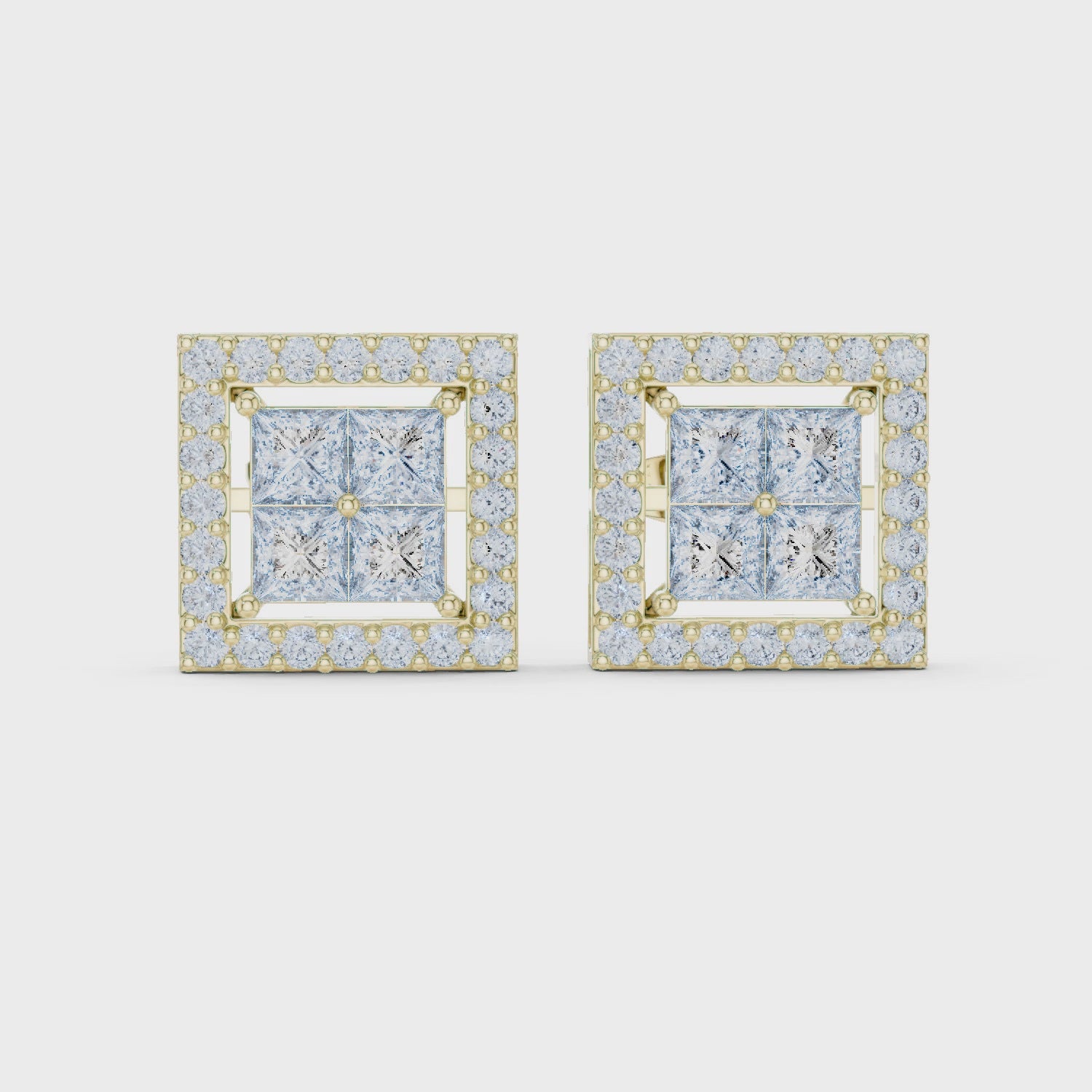 Square Princess-Cut Diamond Halo Stud Earrings