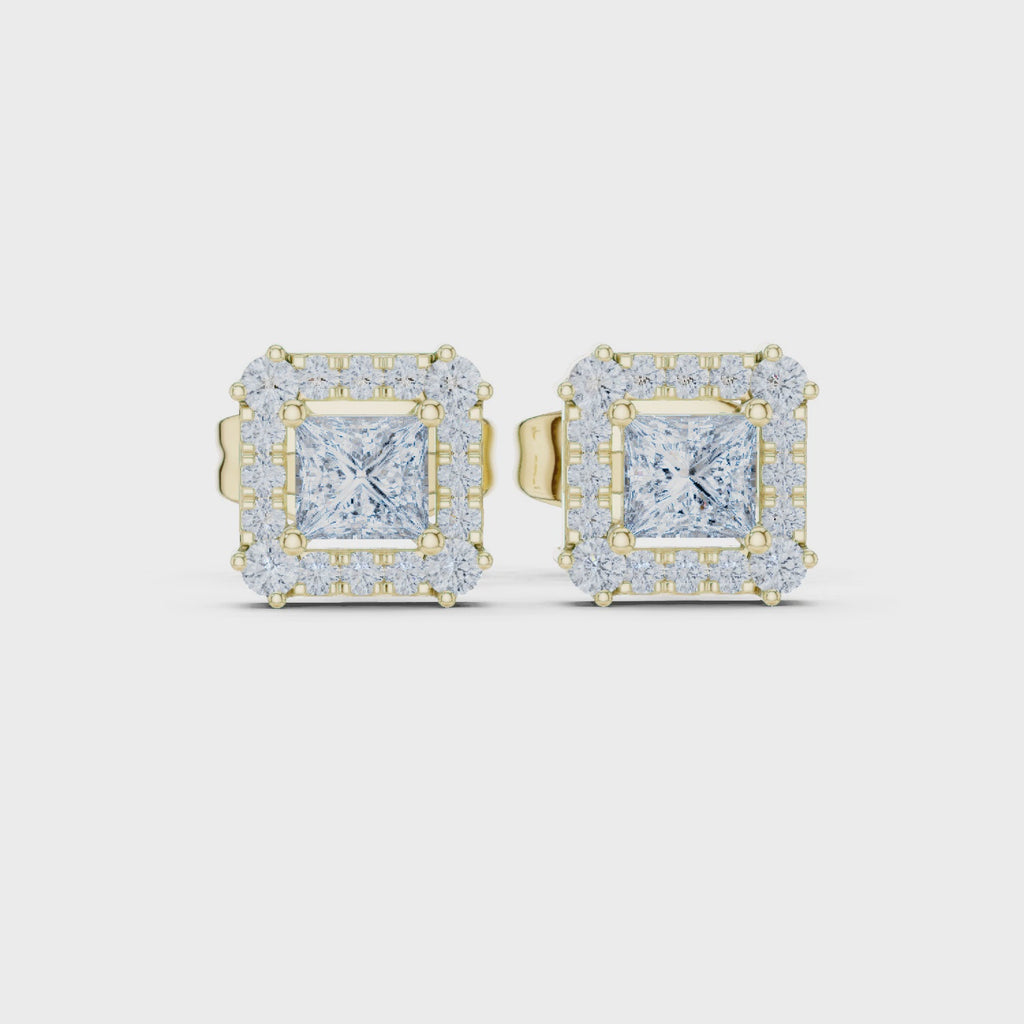 Double Halo Princess Diamond Stud Earrings