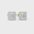 Double Halo Princess Diamond Stud Earrings