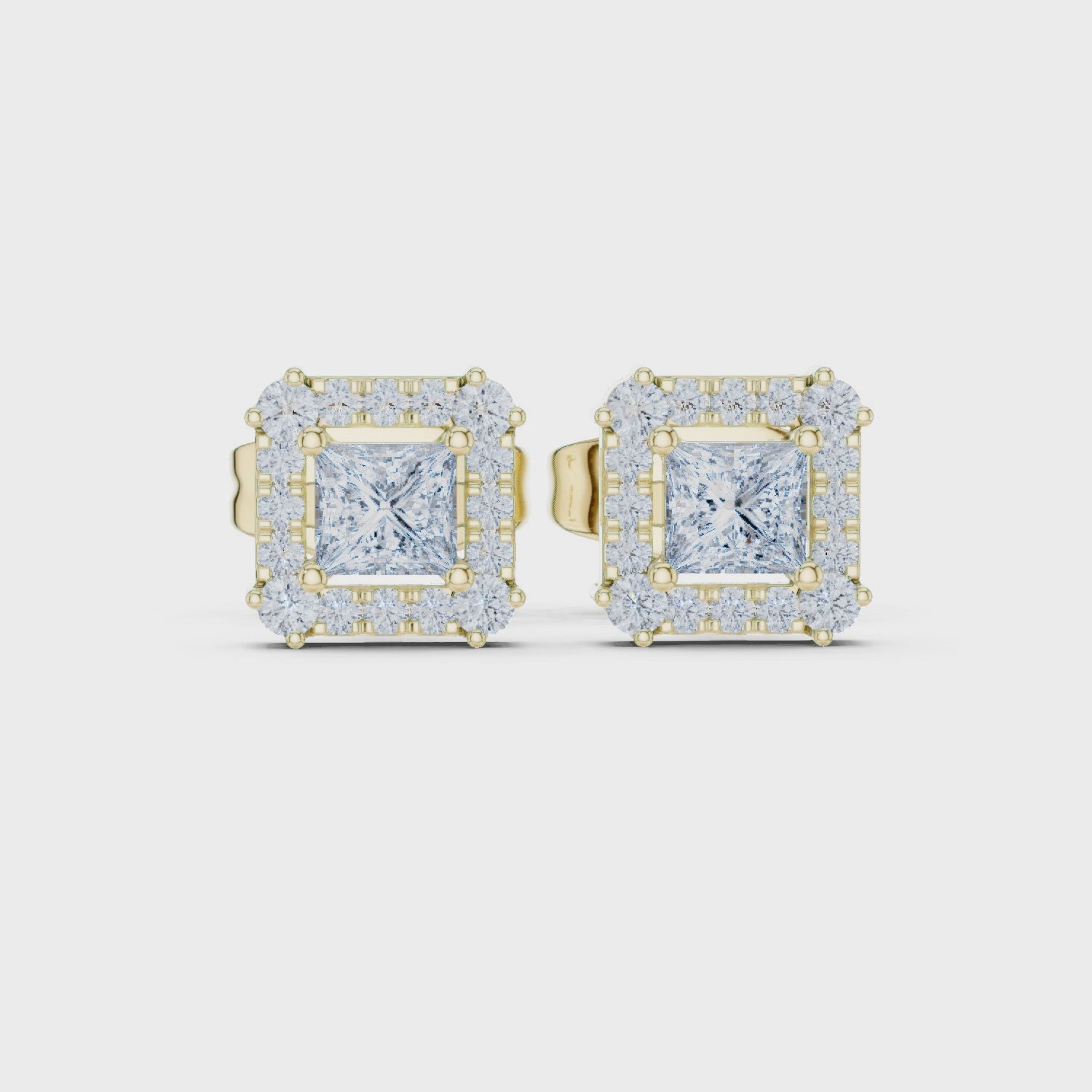 Double Halo Princess Diamond Stud Earrings