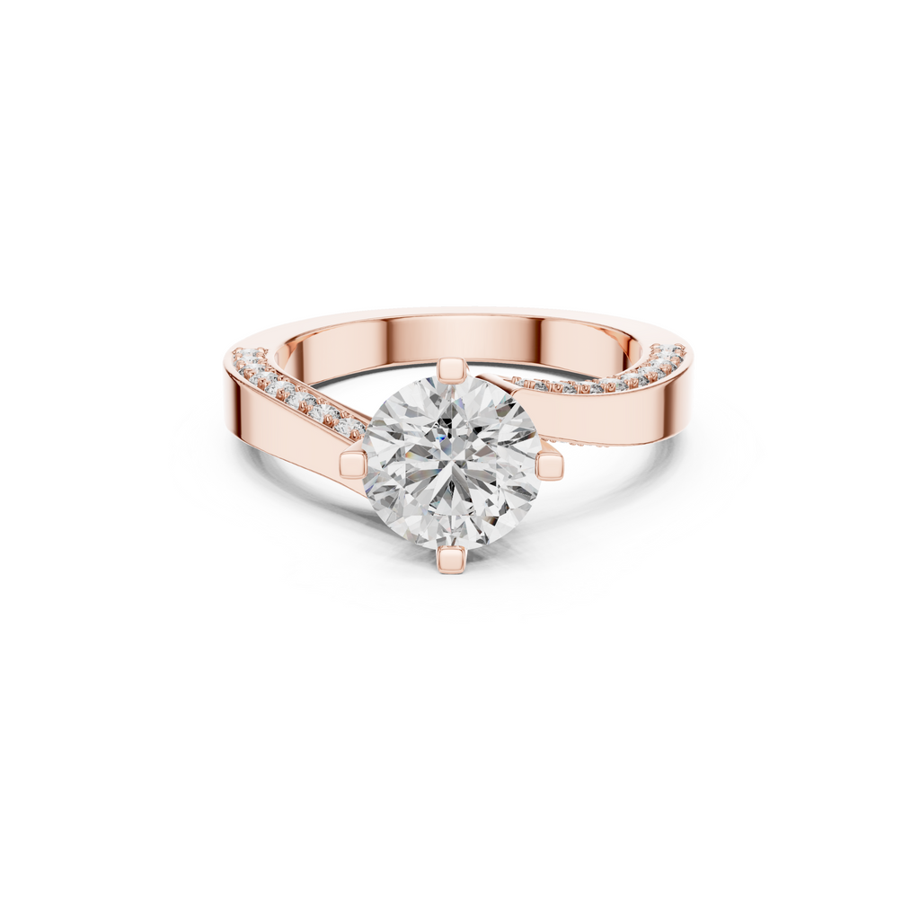Solitaire Lab Grown Diamond Ring with Pavé-Set Band