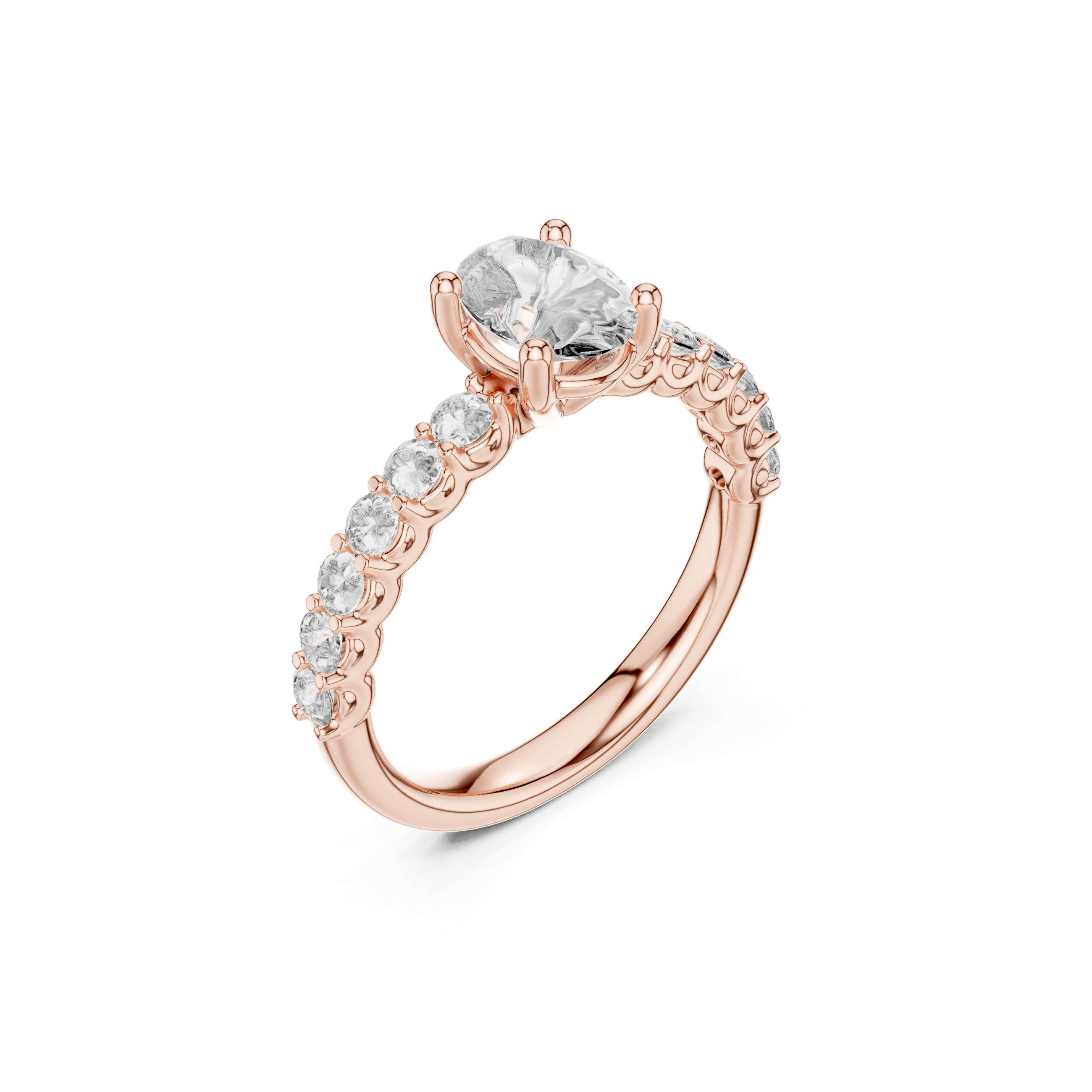 Pave Band Lab Grown Diamond Solitaire Ring
