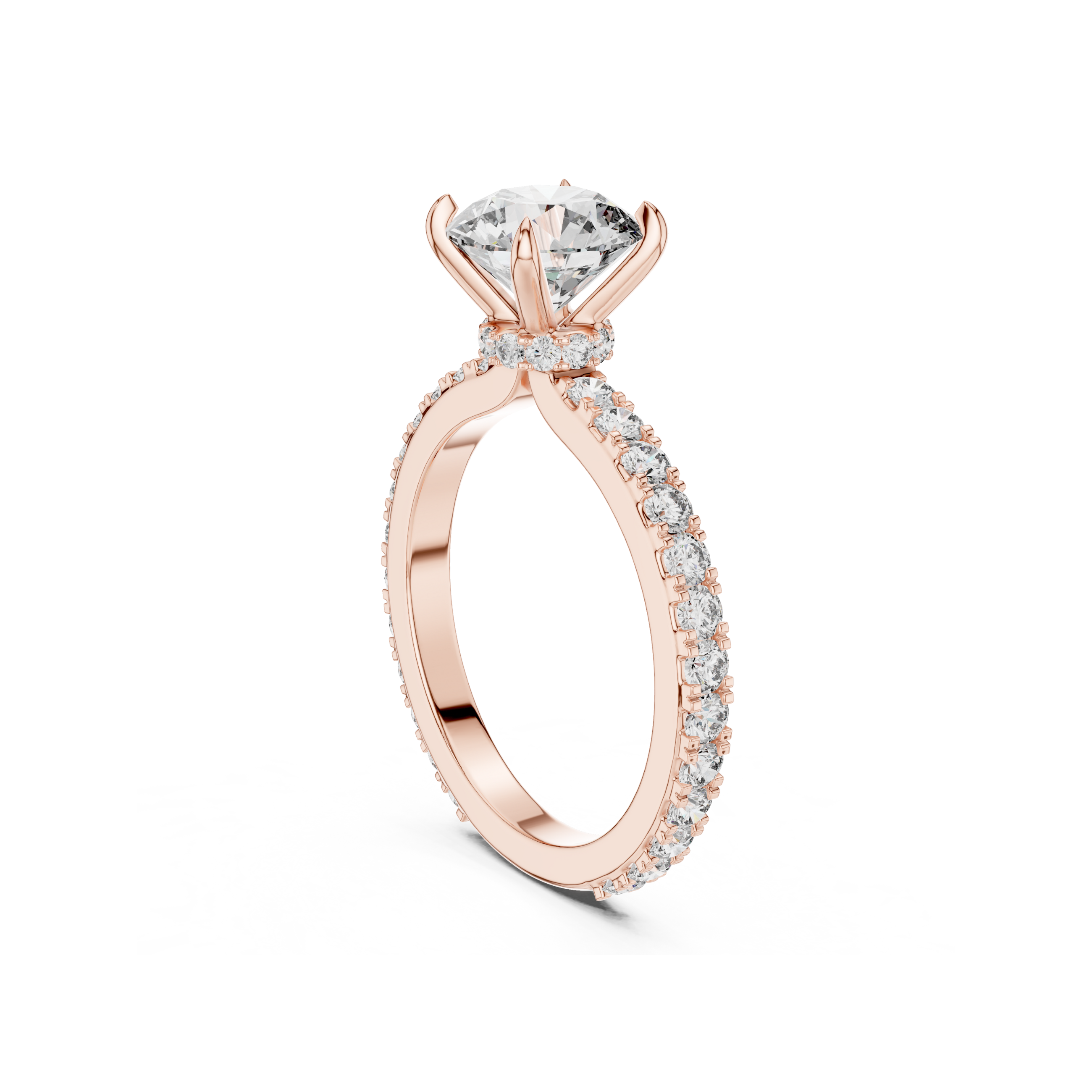 Round-Cut Lab Grown Diamond Ring with Pavé Band