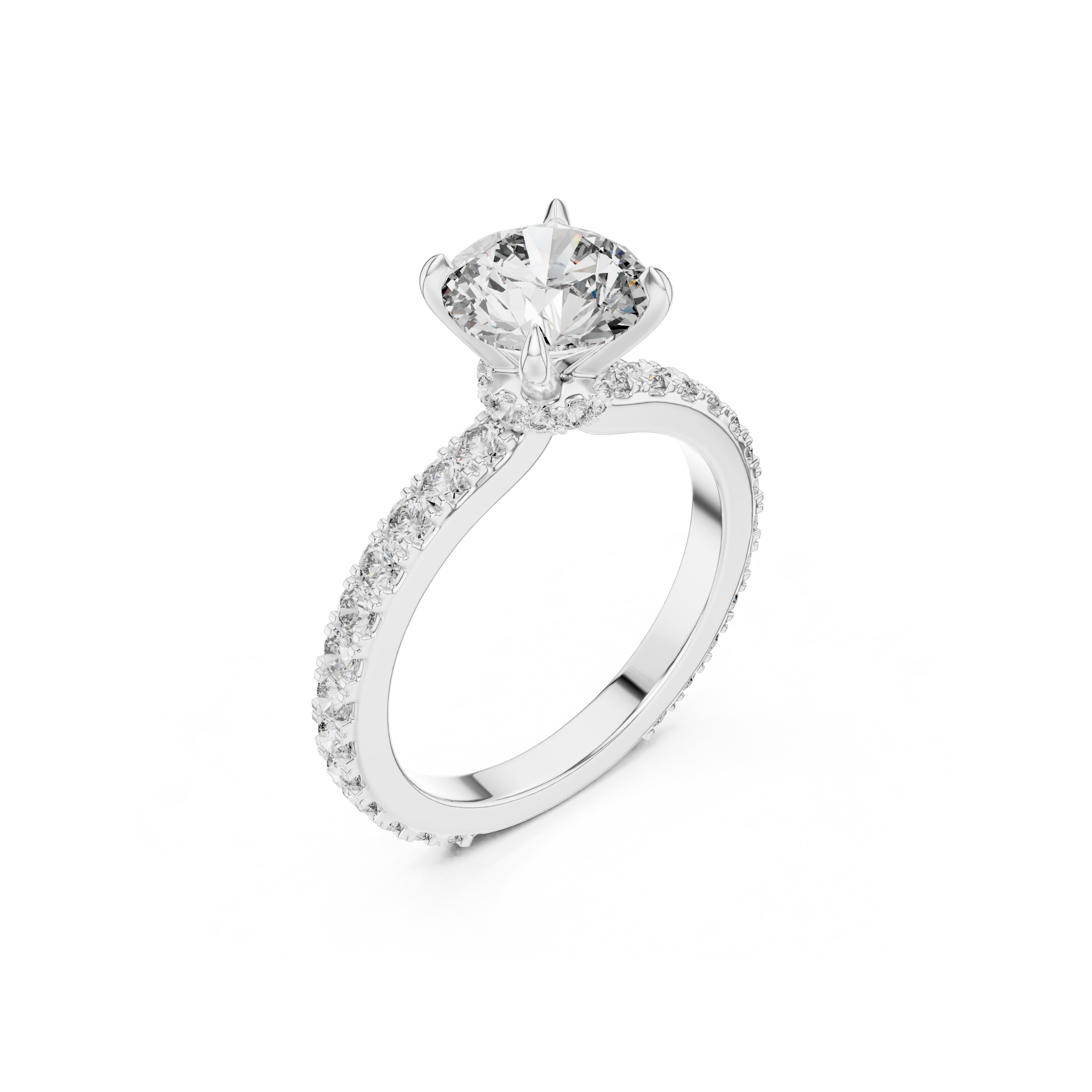 Round-Cut Lab Grown Diamond Ring with Pavé Band