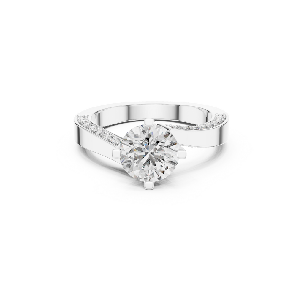 Solitaire Lab Grown Diamond Ring with Pavé-Set Band