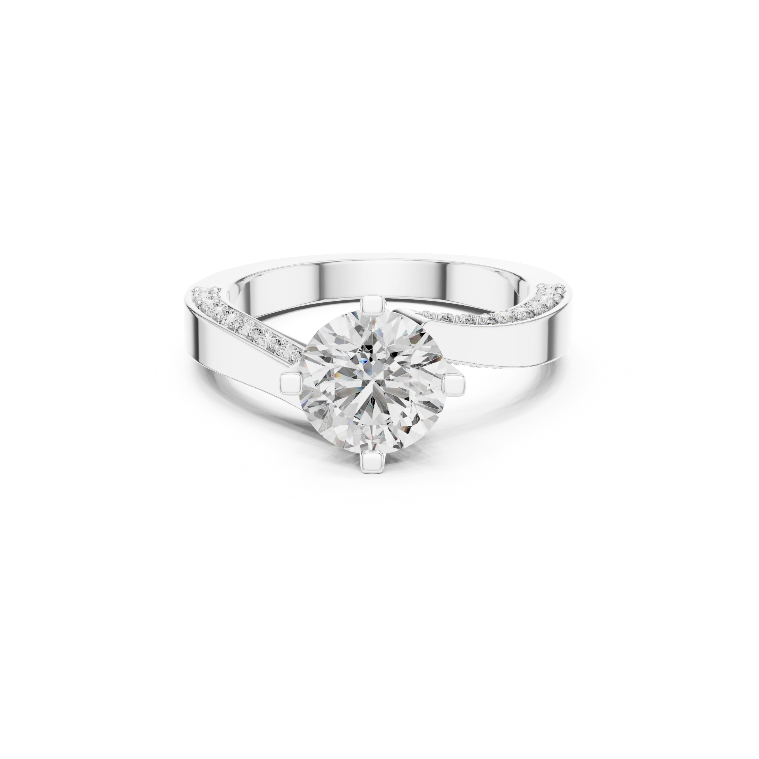 Solitaire Lab Grown Diamond Ring with Pavé-Set Band