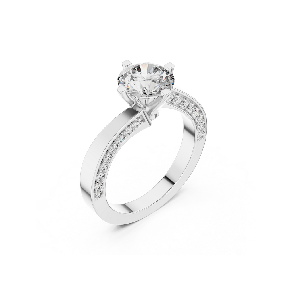 Solitaire Lab Grown Diamond Ring with Pavé-Set Band