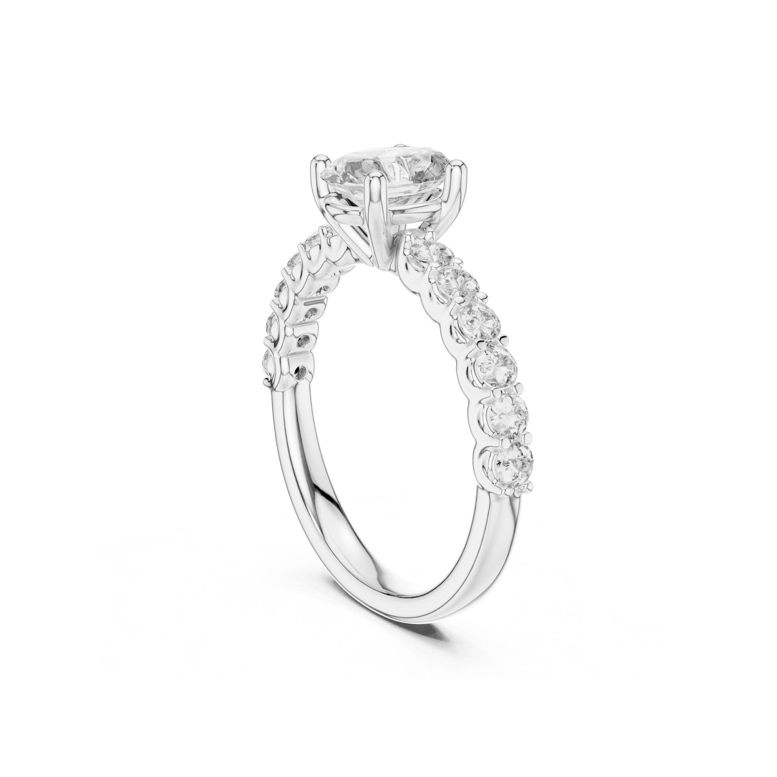 Pave Band Lab Grown Diamond Solitaire Ring
