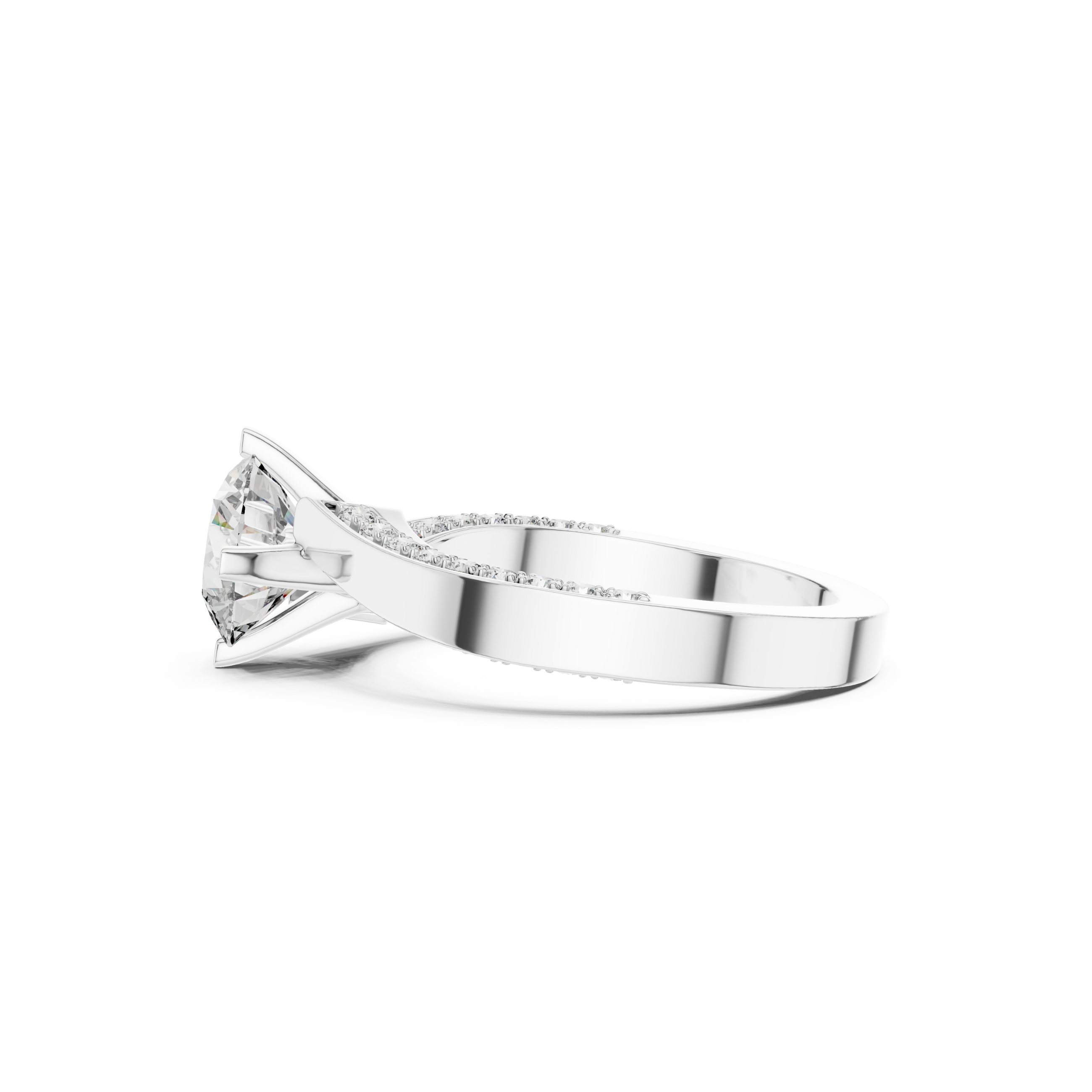 Solitaire Lab Grown Diamond Ring with Pavé-Set Band