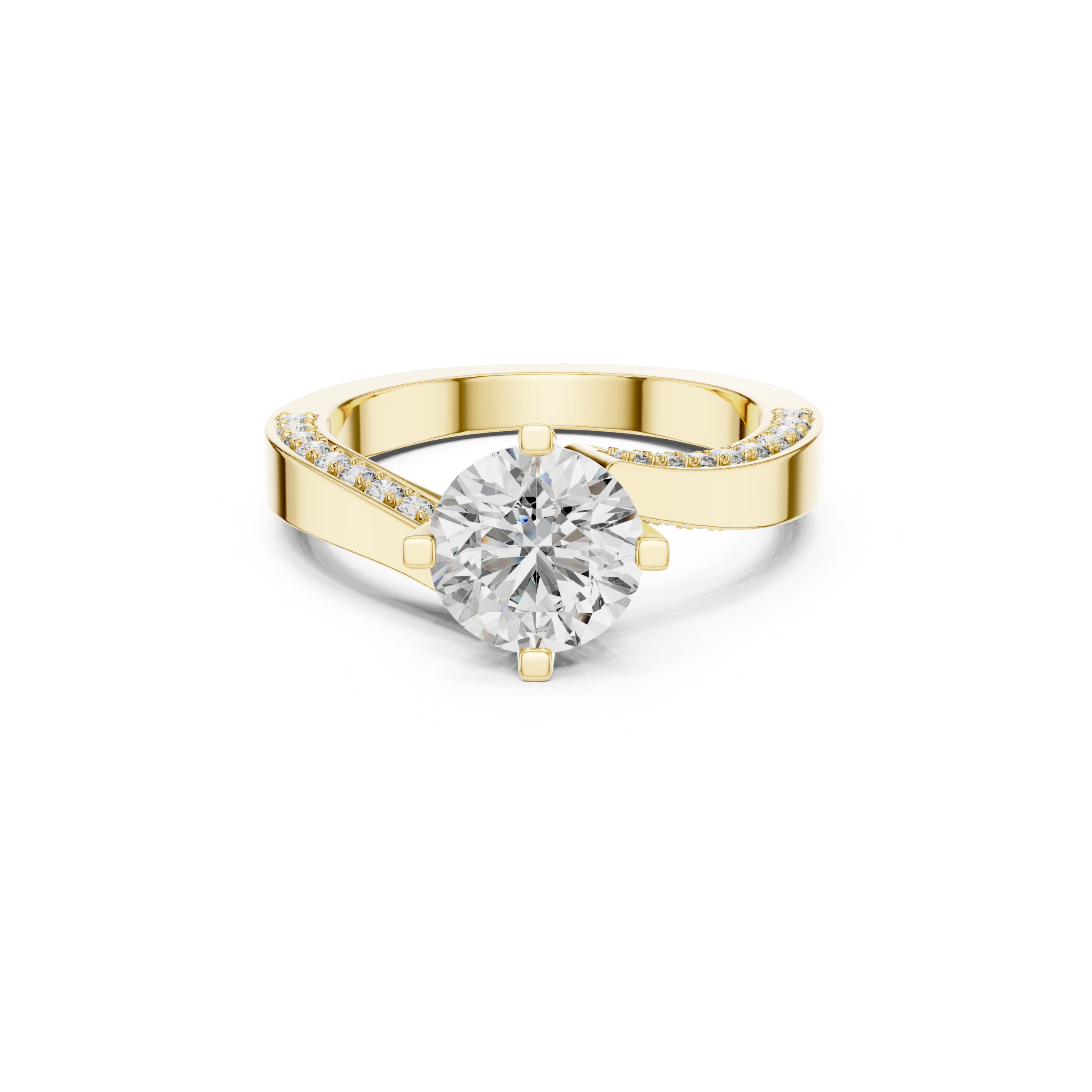 Solitaire Lab Grown Diamond Ring with Pavé-Set Band