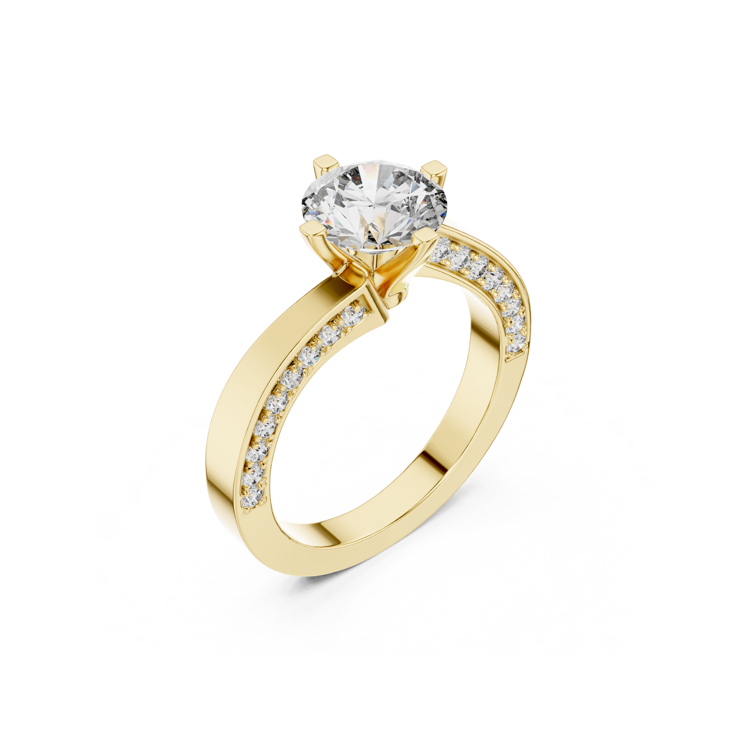 Solitaire Lab Grown Diamond Ring with Pavé-Set Band