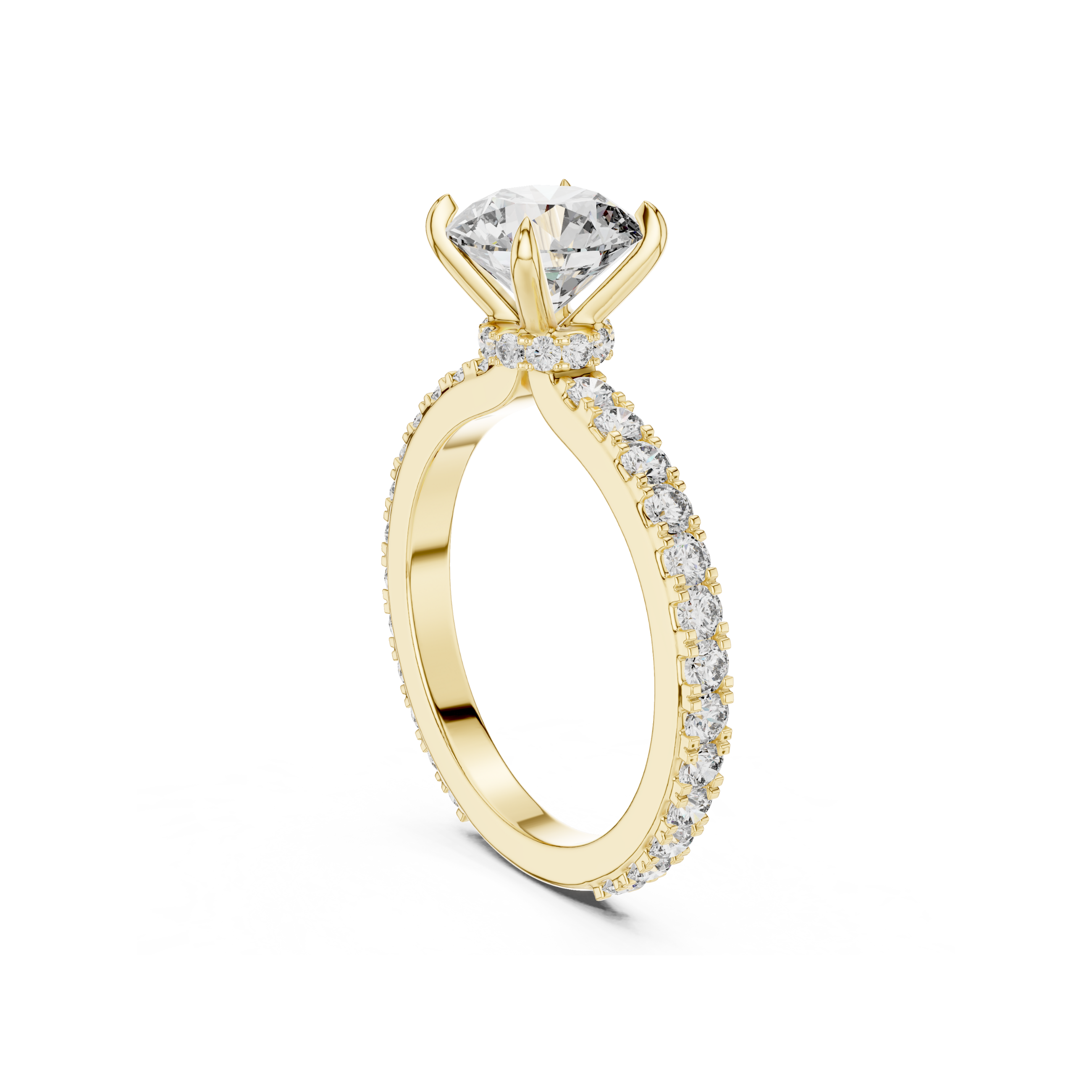 Round-Cut Lab Grown Diamond Ring with Pavé Band