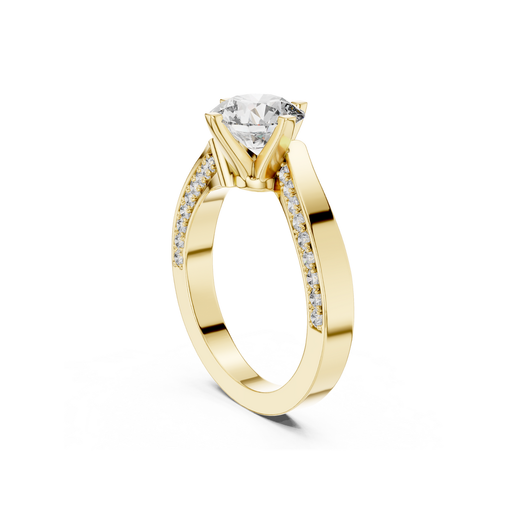 Solitaire Lab Grown Diamond Ring with Pavé-Set Band