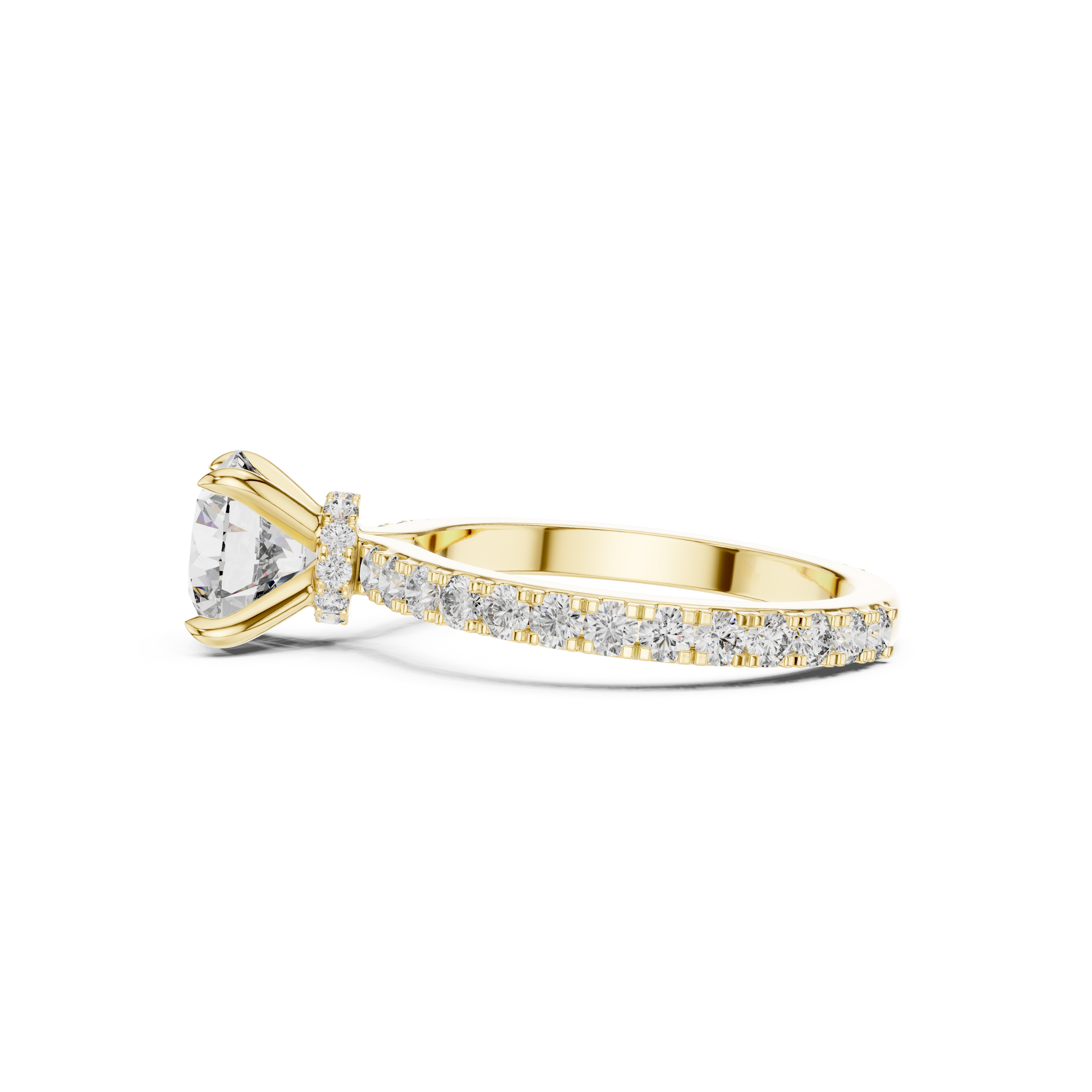 Round-Cut Lab Grown Diamond Ring with Pavé Band